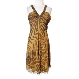 Pamella Roland animal print beaded embellished silk dress